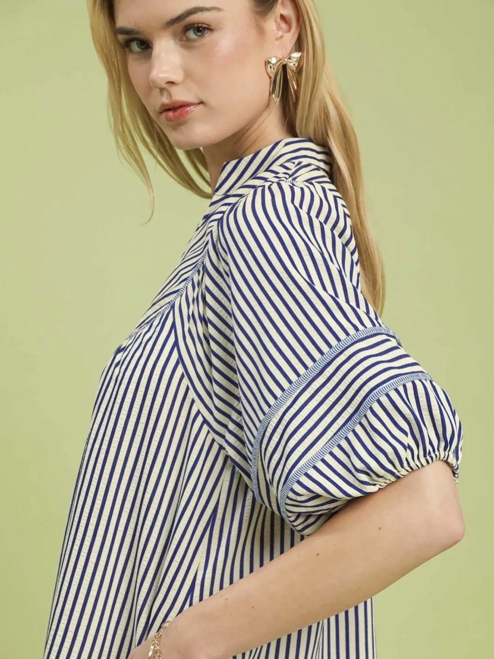 Umgee Striped Puff Sleeve Shift Dress - Picture 4 of 6